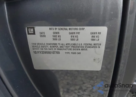 2009 Chevrolet Corvette z USA, uszkodzony, nr VIN 1G1YY25W995107769